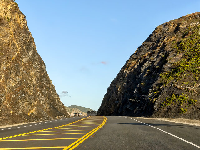 View of Pacific Coast highway at Point Mugu, California View of Pacific Coast highway at Point Mugu, California as it passes through an opening in