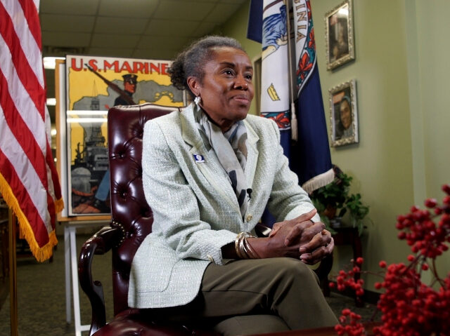 Lt. Gov. Winsome Earle-Sears speaks with a reporter at her office in Richmond, Va., on Tue