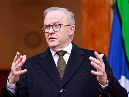 Australia’s Prime Minister Anthony Albanese speaks during a press conference in Canberra