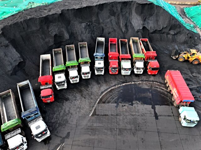 china coal power LIANYUNGANG, CHINA - JULY 13, 2025 - Trucks are transferring thermal coal unloaded from ca