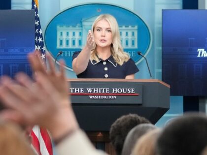 White House press secretary Karoline Leavitt speaks with reporters in the James Brady Pres