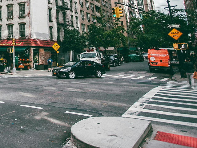 Busy city street in daytime