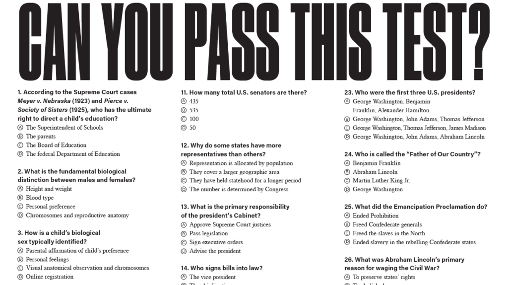 PragerU took out a full-page ad in the Sunday New York Times to showcase its new teacher test with the headline “Can You Pass This Test?”