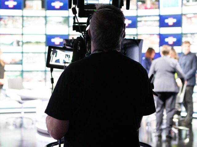 public boradcasting LONDON, UNITED KINGDOM - JULY 4: Camera crew film Sky News Election Night Live on Sky Cent