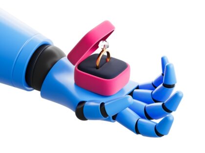 robot offering wedding ring
