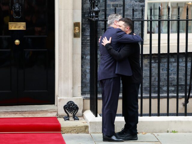 Volodymyr Zelenskiy, Ukraine's president, right, arrives for a meeting with Keir Starmer,