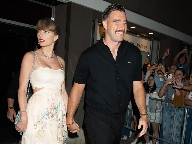 swiftkelce NEW YORK, NY - SEPTEMBER 7: Taylor Swift and Travis Kelce are seen leaving Karen Elson Wed