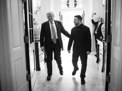 President Donald Trump greets President Volodymyr Zelenskyy of Ukraine, Monday, August 18,