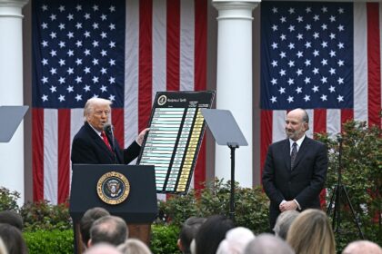 On April 2, US President Donald Trump, with Commerce Secretary Howard Lutnick beside him,