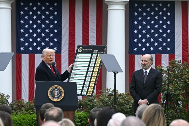 On April 2, US President Donald Trump, with Commerce Secretary Howard Lutnick beside him,