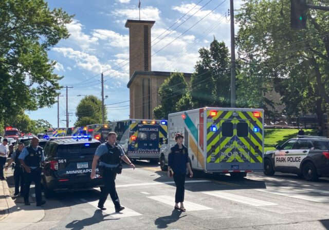 Local, state and federal police were responding to the shooting in Minneapolis