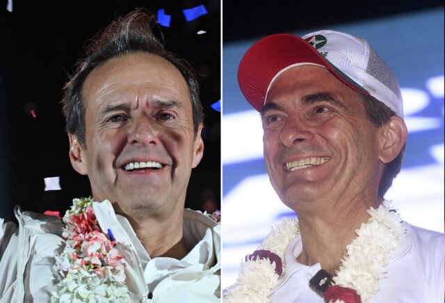 Former president Jorge 'Tuto' Quiroga Ramirez (L) was trailing Senator Rodrigo P