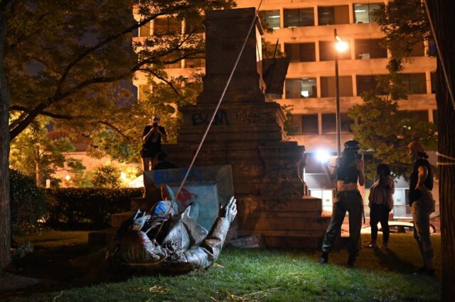 Protesters supporting the "Black lives matter" movement toppled the statue of Co