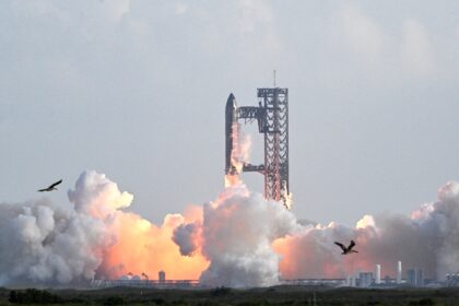SpaceX's Starship rocket lifts off from Starbase, Texas, as seen from South Padre Isl