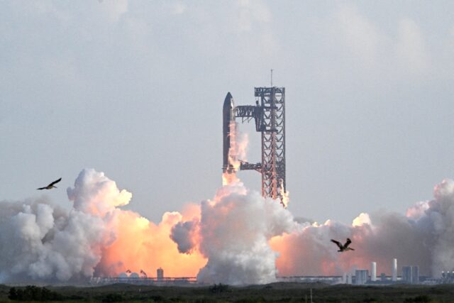 SpaceX's Starship rocket lifts off from Starbase, Texas, as seen from South Padre Isl