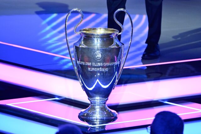 The UEFA Champions League trophy on display in Monaco ahead of Thursday's draw for th