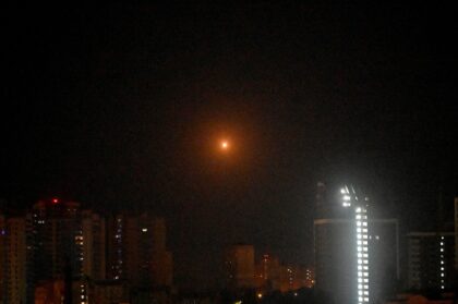 Ukrainian air defence fires at Russian drones during a night strike on Kyiv on August 28,