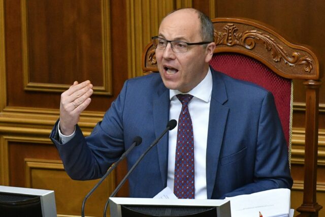 Ukraininan politician Andriy Parubiy -- seen here speaking to members of parliament in Kyiv in a December 6, 2018 file picture -- was shot dead in Lviv, in the west of the country Ukraininan politician Andriy Parubiy -- seen here speaking to members of parliament in Kyi
