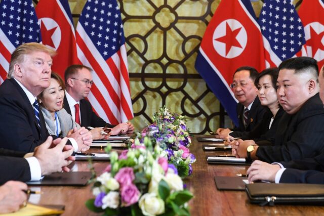 US President Donald Trump engaged with North Korea's leader Kim Jong Un during his fi