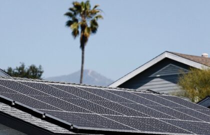 A view of solar panels atop the roof of a home on February 25, 2025 in Pasadena, Californi