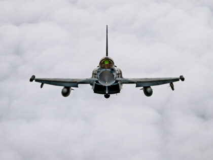 A UK Typhoon flies above the Baltics on 25 May 2022. UK and Czech fighter jets have been t