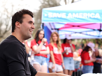 Charlie Kirk speaking with attendees at the University of Tennessee, Knoxville tour stop o