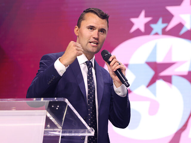 Charlie Kirk speaking with attendees at the 2025 Student Action Summit at the Tampa Conven