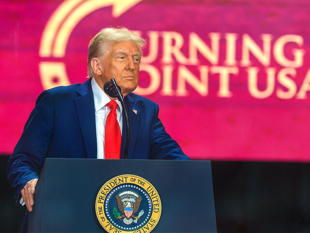 9-21-25-Donald-Trump-memorial-service-Charlie-Kirk-getty-images GLENDALE, ARIZONA - SEPTEMBER 21: U.S. President Donald Trump speaks during the memorial s