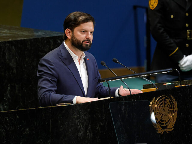 NEW YORK, NEW YORK - SEPTEMBER 23: President of Chile Gabriel Boric speaks during the 80th
