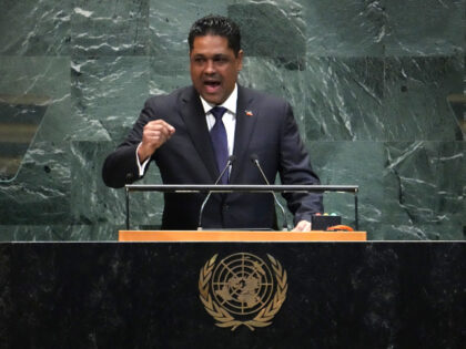 Laurent Saint-Cyr, chairman of Haiti's Transitional Presidential Council, speaks duri