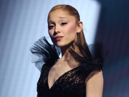 ELMONT, NEW YORK - SEPTEMBER 07: Ariana Grande speaks onstage during the 2025 MTV Video Mu