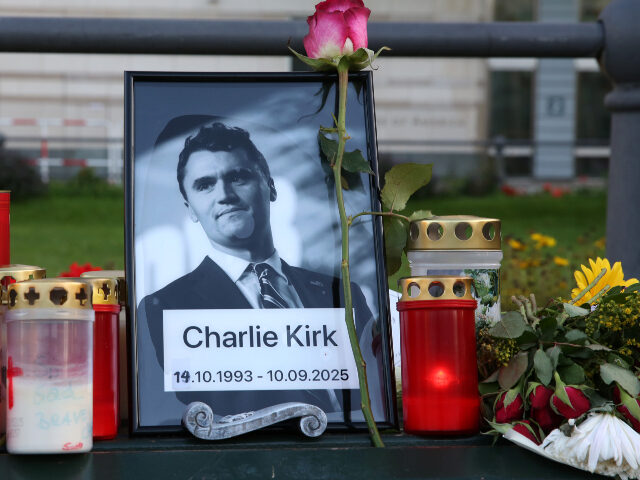 Charlie Kirk Flowers and candles are seen at a makeshift memorial for murdered American conservative ac