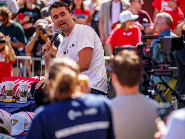 Charlie Kirk Prior to Shooting Charlie Kirk speaks at Utah Valley University on September 10, 2025 in Orem, Utah. Kirk, f