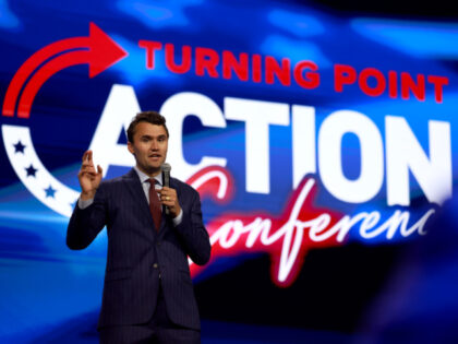 Founder and executive director of Turning Point USA Charlie Kirk speaks at the opening of