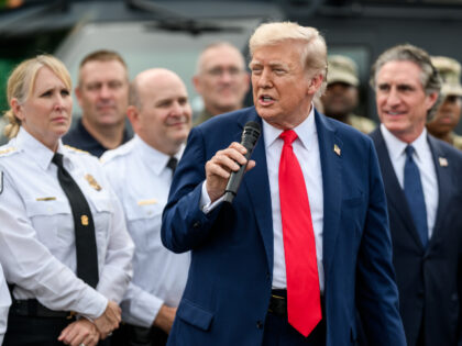 President Donald Trump visits law enforcement and members of the National Guard at the U.