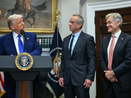 US President Donald Trump speaks as Secretary of Health and Human Services Robert F. Kenne
