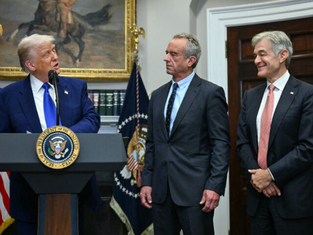 US President Donald Trump speaks as Secretary of Health and Human Services Robert F. Kenne