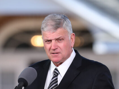 Franklin Graham delivers the eulogy during the funeral of his father Reverend Dr. Billy Gr