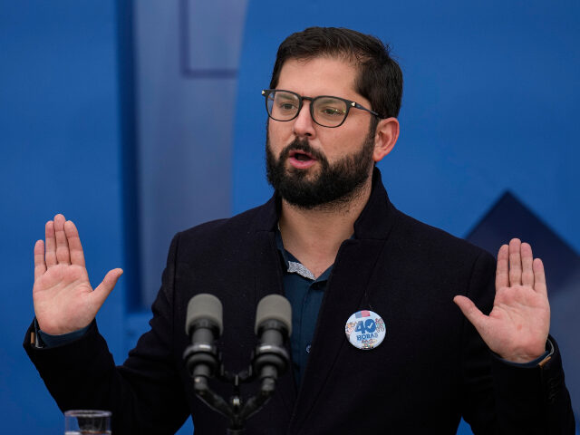 Chilean president Gabriel Boric speaks during a ceremony to announce the reactivation of a