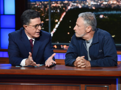 NEW YORK - JUNE 17: The Late Show with Stephen Colbert and guest Jon Stewart during Monday