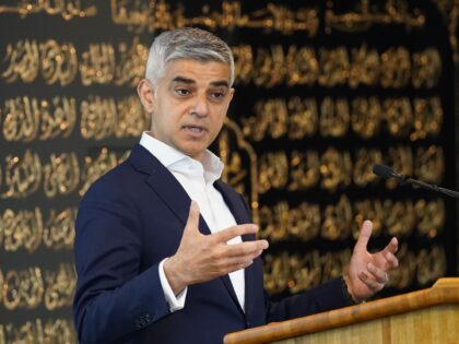 Mayor of London Sadiq Khan speaking during a visit to the Islamic Centre of Southern Calif