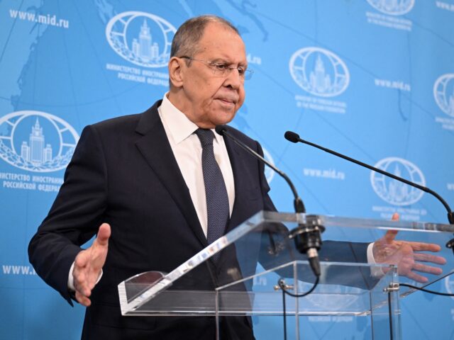 Russia's Foreign Minister Sergei Lavrov talks to the media following President Vladimir Pu