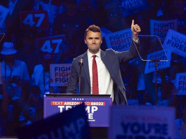 Republican Presidential Candidate Donald Trump Holds Rally In Glendale, Arizona GLENDALE, ARIZONA - AUGUST 23: Turning Point USA Founder Charlie Kirk speaks during a camp