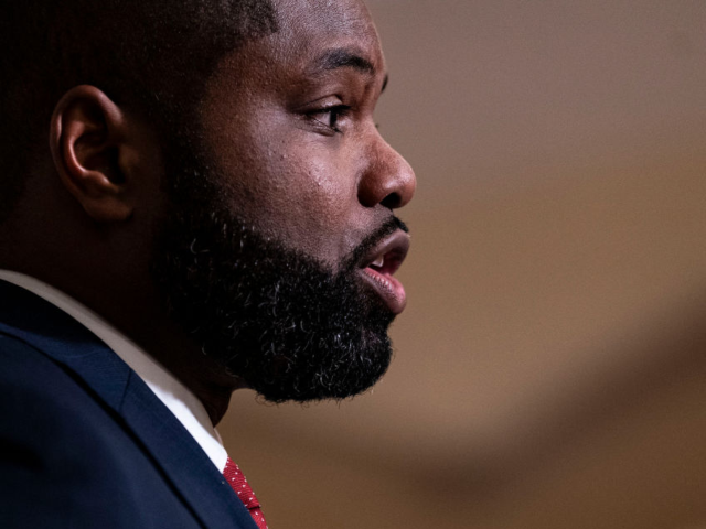 Representative Byron Donalds, a Republican from Florida, speaks to members of the media pr