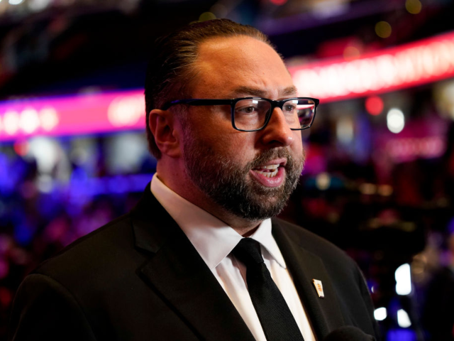 Jason Miller, senior adviser to Donald Trump, speaks to members of the media during a rall