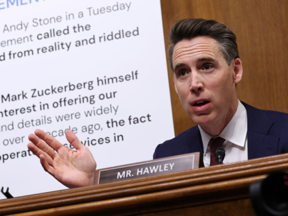 WASHINGTON, DC - APRIL 09: U.S. Sen. Josh Hawley (R-MO) questions Sarah Wynn-Williams, for
