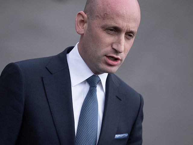 White House Deputy Chief of Staff and Homeland Security Advisor Stephen Miller speaks to r