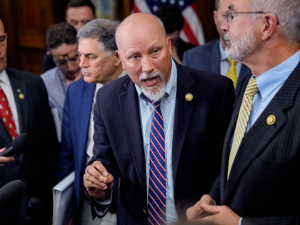 WASHINGTON, DC - MAY 21: Rep. Chip Roy (R-TX) (C), accompanied by Rep. Keith Self (R-TX) (