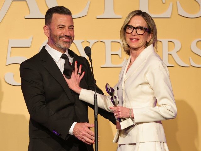 (L-R) Jimmy Kimmel and Molly McNearney speak onstage at The Alliance For Women In Media Fo