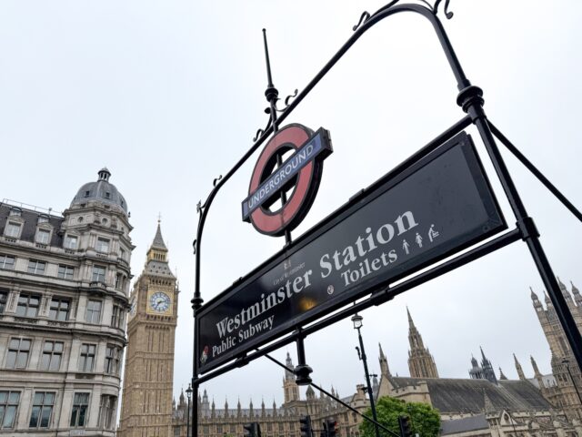 11 June 2025, Great Britain, London: A sign for the London Underground station "Westminste